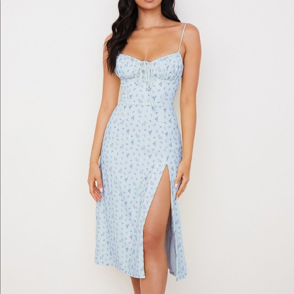 House of CB Dresses House Of Cb Carina Blue Floral Bustier Midi